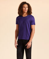 Camiseta de lino de color liso unisex Midnight vista frontal desgastada