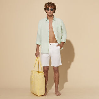 Men Tencel Cotton Bermuda Shorts Solid Weiss Details Ansicht 1