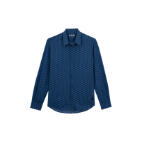 中性 Fish Net 有机棉巴厘纱衬衫 Navy 正面图