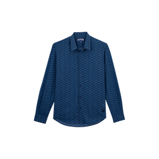 中性 Fish Net 有机棉巴厘纱衬衫 Navy 正面图