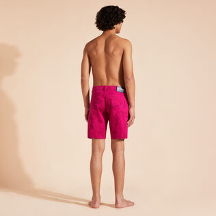 Men Bermuda Shorts Resin Print Ronde des Tortues Crimson purple back worn view