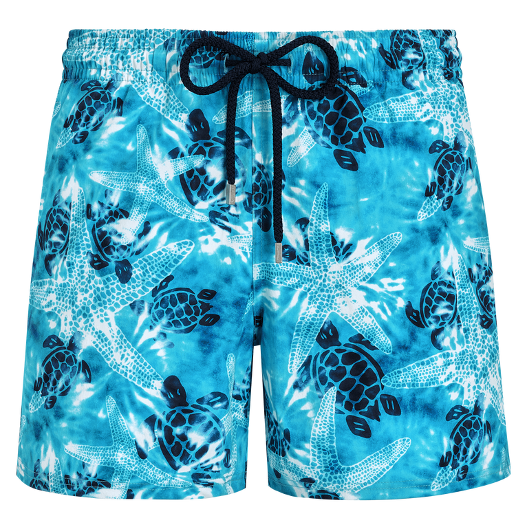 Men Stretch Short Swim Shorts Starlettes And Turtles Tie Dye - Swimming Trunk - Monrise - Blue - Size 5XL - Vilebrequin
