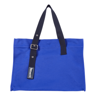Bolsa de playa grande en algodón de color liso Purple blue vista frontal