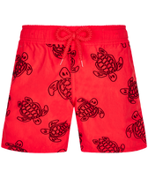 Boys Swim Trunks Ronde Des Tortues Flocked Poppy red front view