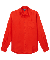 Men Linen Shirt Solid Poppy red front view