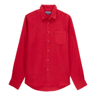 Camisa de lino lisa para hombre Burgundy vista frontal