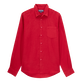 Camisa de lino lisa para hombre Burgundy vista frontal