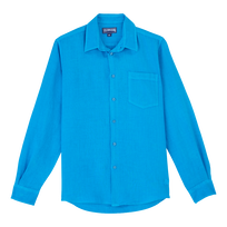 Einfarbiges Hemd aus Leinen für Herren Hawaii blue Vorderansicht