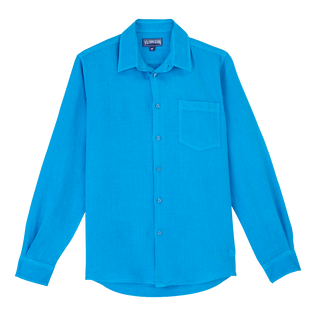 Camisa de lino lisa para hombre Hawaii blue vista frontal