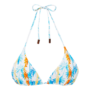 Mujer Tríangulo Estampado - Top de bikini de triángulo con estampado Palms & Stripes para mujer de Vilebrequin x The Beach Boys, Blanco vista frontal