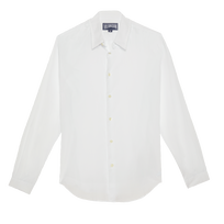Camisa ligera unisex en gasa de algodón de color liso Blanco vista frontal