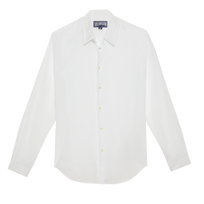 Camicia unisex leggera in voile di cotone tinta unita Bianco vista frontale
