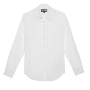 Camicia unisex leggera in voile di cotone tinta unita Bianco vista frontale