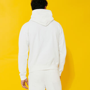 Men Cotton Hoodie Sweatshirt Solid Off white back worn view