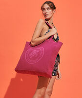 Linen Turtle Unisex Tote Bag Crimson purple women front worn view