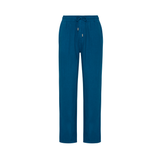 Men Linen Pants Solid Peacock front view