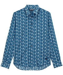 Hombre Autros Estampado - Camisa de verano unisex en gasa de algodón con estampado Batik Fishes, Azul marino vista frontal