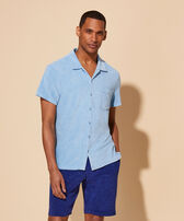 Men Terry Bowling Shirt Solid Mineral Dye Source front worn view