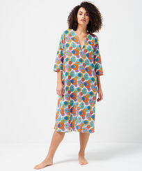 Women Others Printed - Women Cotton Cover-up Marguerites, White front worn view