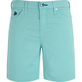 Women Stretch 5-Pockets Cotton Satin Bermuda Shorts Lagoon front view