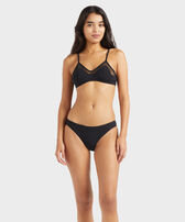Women Midi Brief Bikini Bottom Solid Black front worn view