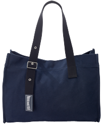 Borsa da spiaggia grande in cotone tinta unita Blu marine vista frontale