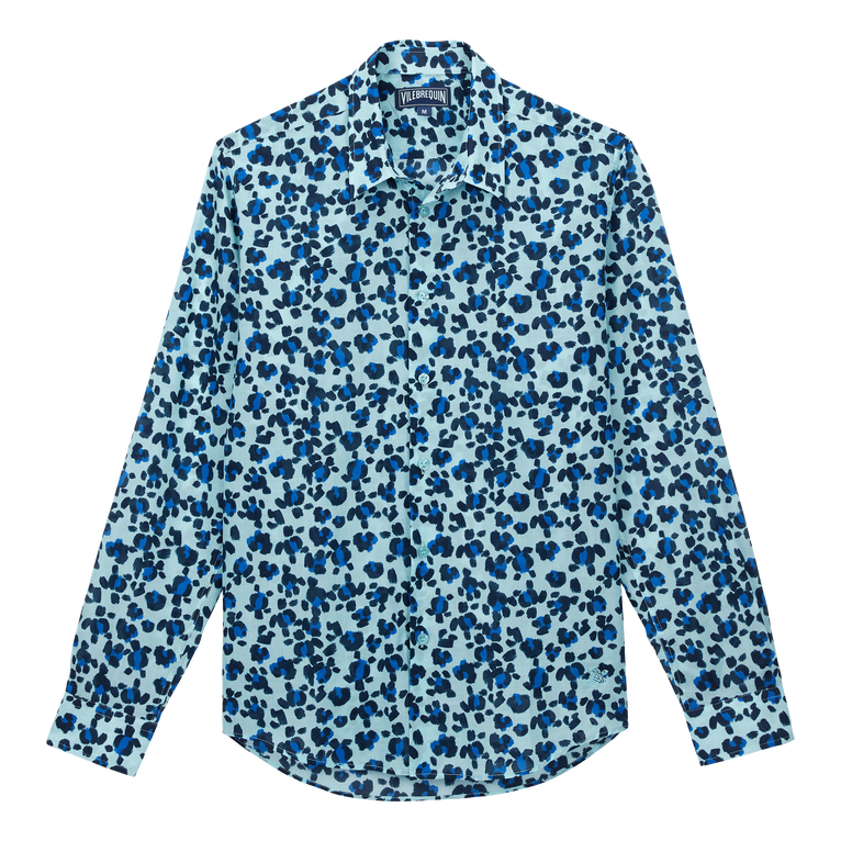 Unisex Cotton Voile Lightweight Shirt Turtles Leopard - Caracal - Blue - Size XXL - Vilebrequin