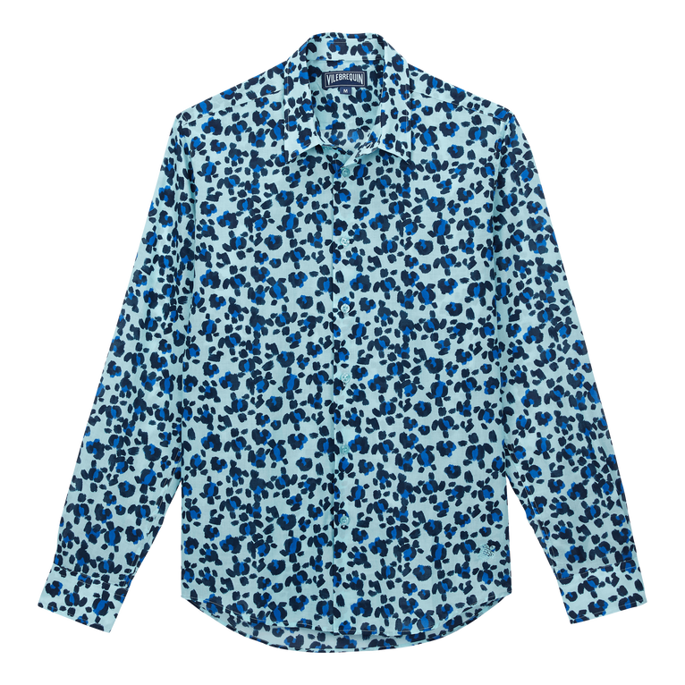 Leichtes Turtles Leopard Unisex-hemd Aus Baumwollvoile - Caracal - Blau
