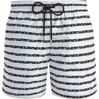 Men Swim Trunks Micro Ronde des Tortues Rayée White front view