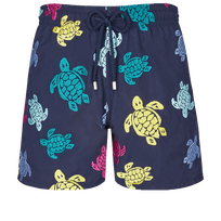 Men Swim Trunks Embroidered Ronde Tortues Multicolores - Limited Edition Navy front view