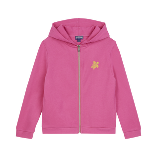 Sweat zippé à capuche en coton organique fille Logo 3D Bougainvillier vue de face