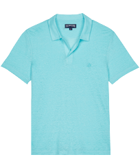 Polo en Jersey de Lin homme uni Bleu lazuli vue de face