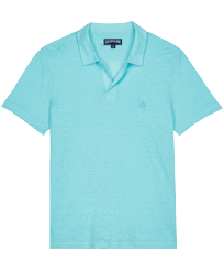 Men Linen Jersey Polo Shirt Solid Lazulii blue front view