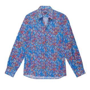 Unisex Cotton Voile Lightweight Shirt Carapaces Multicolores Sea blue front view