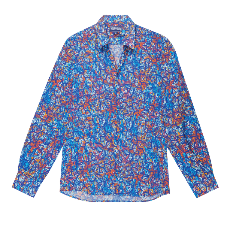 Leichtes Carapaces Multicolores Unisex-hemd Aus Baumwollvoile - Caracal - Blau - Größe S - Vilebrequin