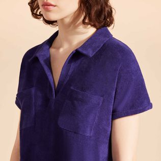 Vestido tipo polo en felpa de color liso para mujer Midnight detalles vista 1