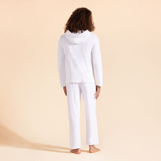 T-shirt manche longue à capuche en éponge Blanc vue portée de dos
