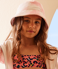 Cappello da pescatore Tie and Dye bambini Rosa arancione vista frontale indossata