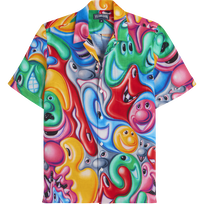 Men Linen Bowling Shirt Faces In Places - Vilebrequin x Kenny Scharf Multicolor front view