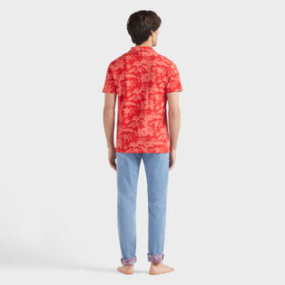 Men Cotton Polo Printed Lightening Flower Poppy red back worn view