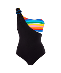 Maillot de bain une pièce asymétrique femme bandeau Rainbow - Vilebrequin x JCC+ - Edition limitée Multicolore vue de face