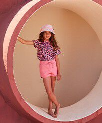 Short en coton fille Uni Bonbon vue portée de face
