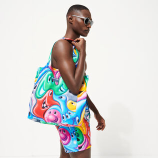 Bolso tote con estampado Faces In Places - Vilebrequin x Kenny Scharf Multicolores vista trasera desgastada