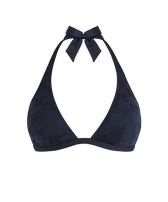 Women Halter Bikini Top Jacquard Turtle Monogram Navy front view