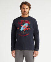Men Cotton Long Sleeves T-shirt Turtles Surf Navy front worn view