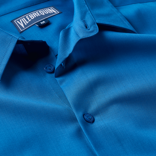 Men Wool Shirt Solid Blu mare dettagli vista 1
