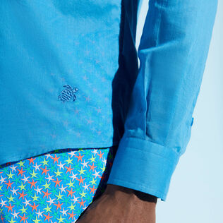 Camicia unisex leggera in voile di cotone tinta unita Calanque dettagli vista 1