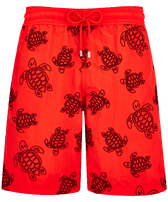 Men Swim Trunks Ronde Des Tortues Flocked Poppy red front view