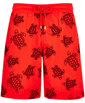 Men Swim Shorts Ronde Des Tortues Flocked Poppy red front view
