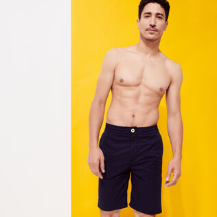 Men Jogging Gabardine Bermuda Shorts Blue front worn view